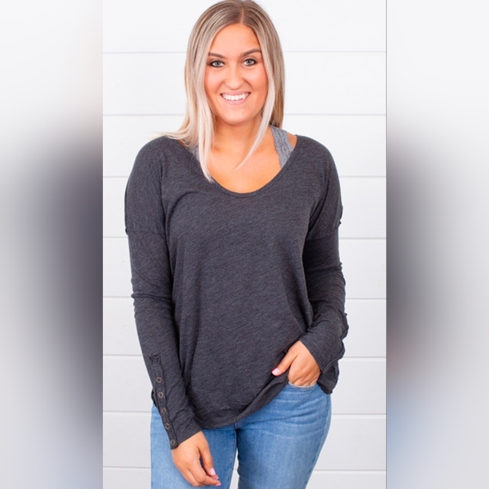 We The Free Dark Gray Long Sleeve Tee